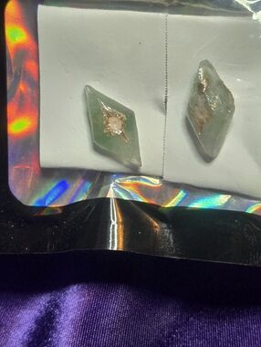 Green Aventurine Post Earrings With Gold Star Resin With Stone Chips